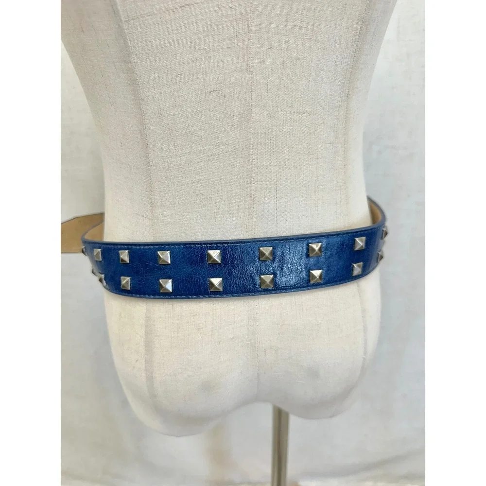 Pyramid‎ Studded Leather Belt Womens Small Navy Blue Silver Pyramid Punk Rock